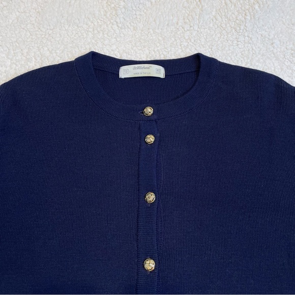 StMishael Navy Cardigan Gold Button Crew Neck Size 12 Acrylic Vintage Classic - Picture 3 of 15